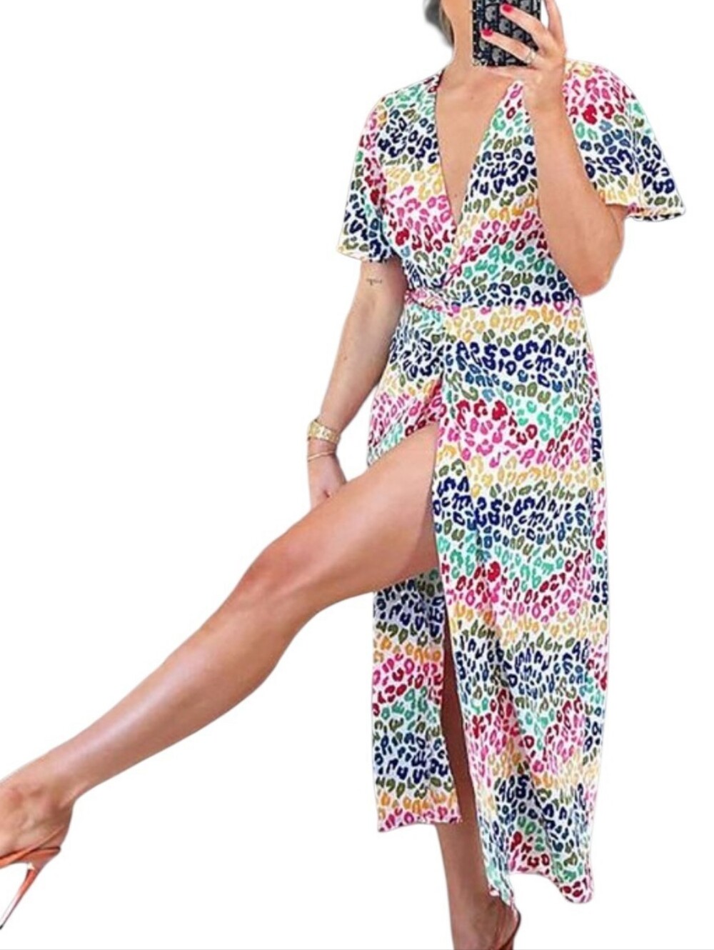 Never Fully Dressed Multi Color Animal Print Wrap Dress Size 14